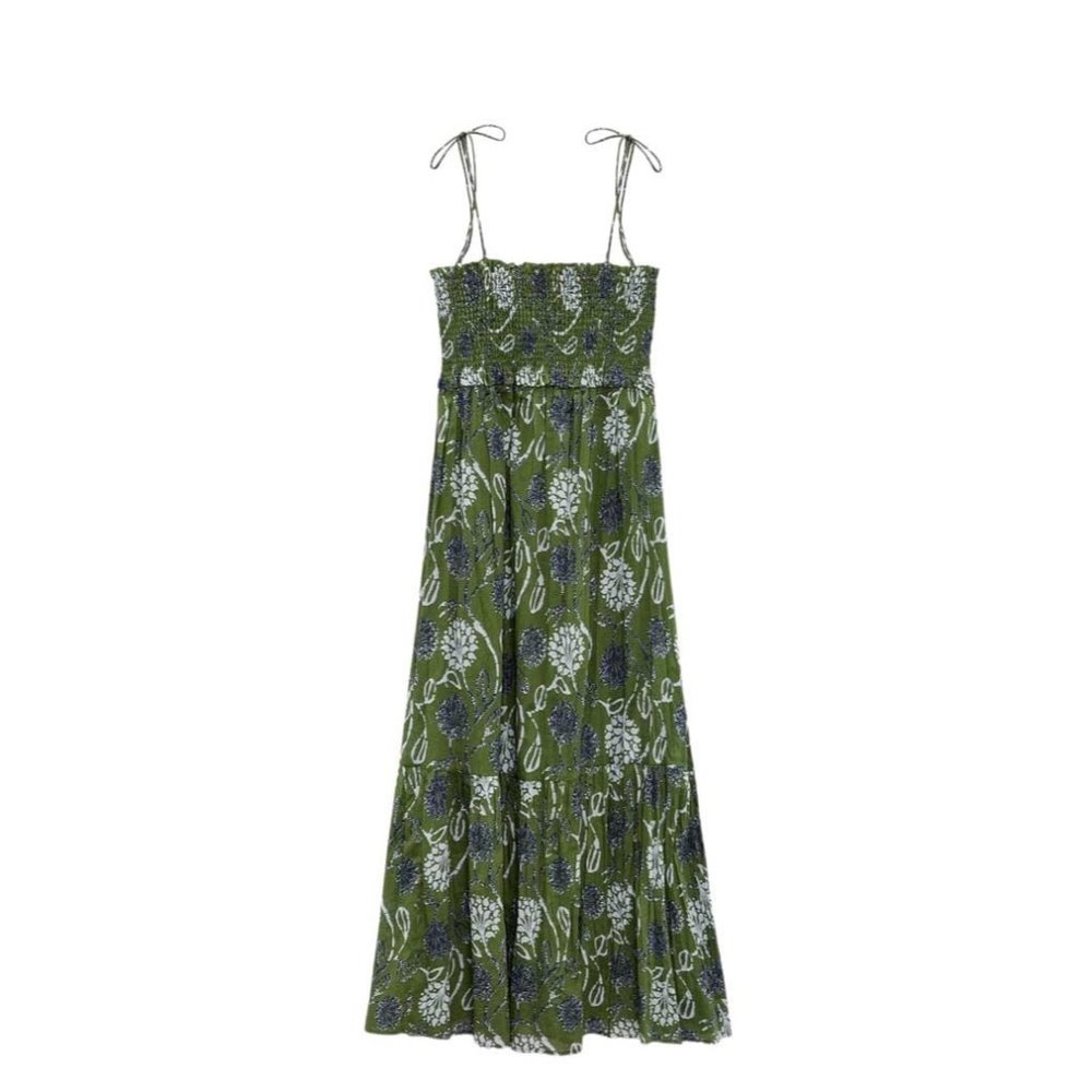 ZARA PRINTED MIDI DRESS GREEN SIZE XS | 6895/057